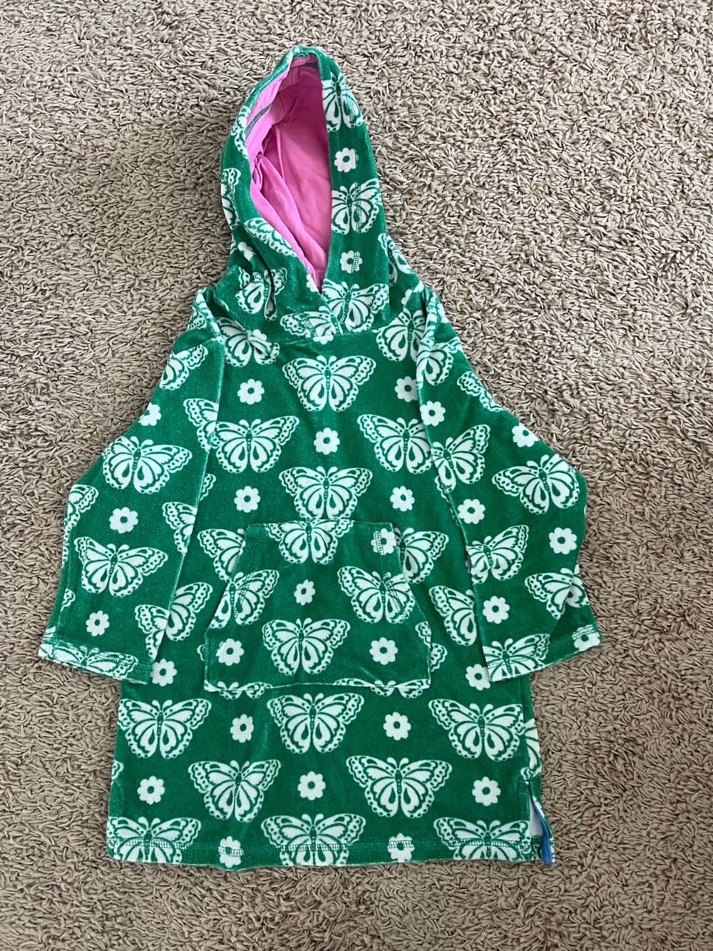 Mini Boden Green Floral Hooded Towel with Pink Lining